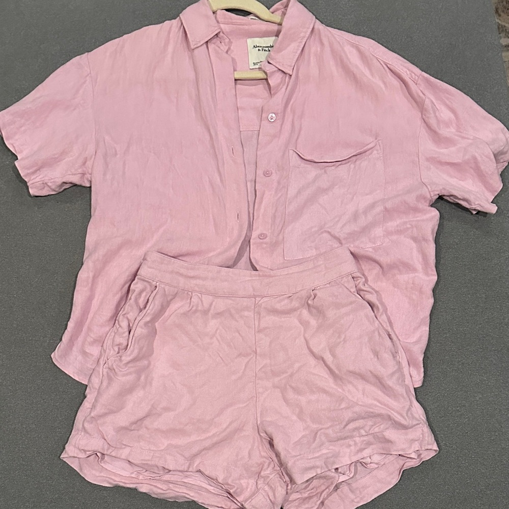 Pink Button-Up Shirt and Shorts Set
